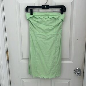 Lime green mini dress with scalloped hemline and neckline strapless size medium